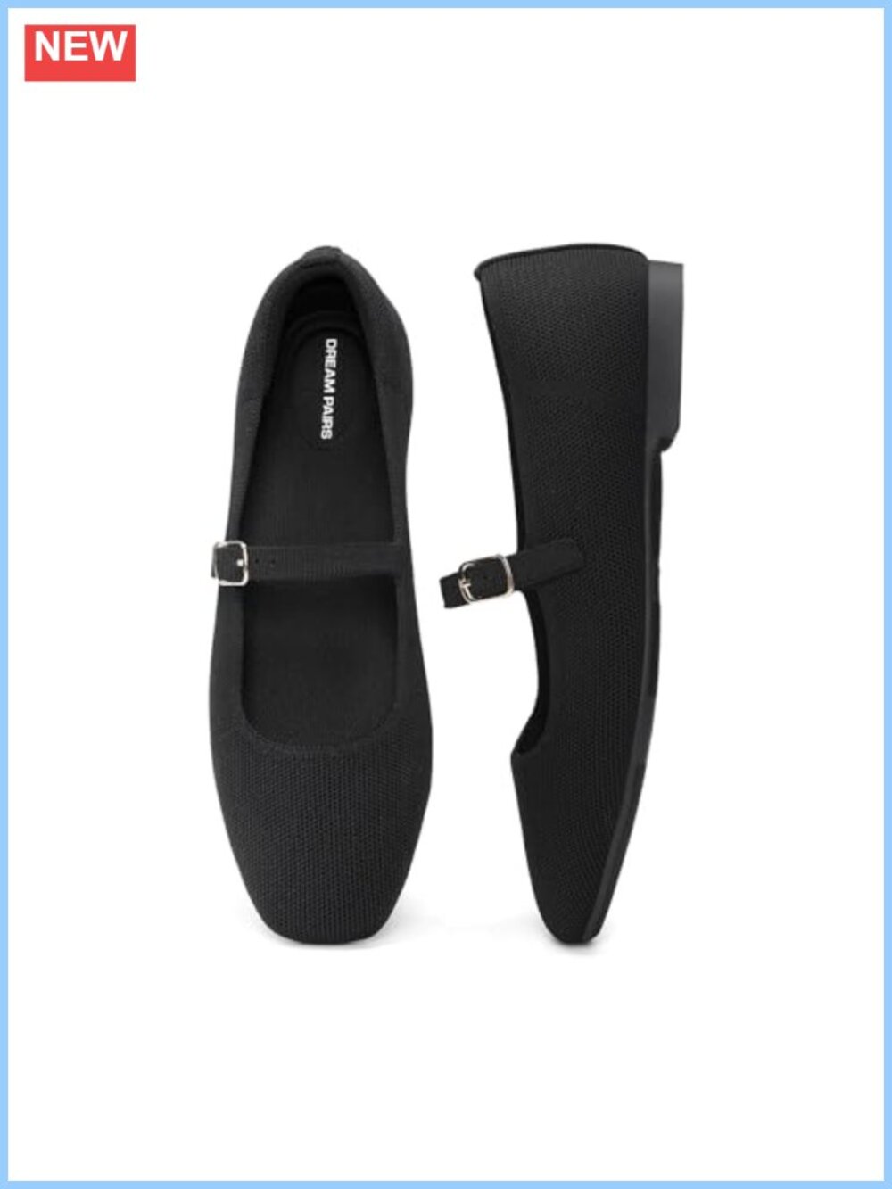 Women's Mary Jane Square Toe Ballet Flats Knit Flexible Comfort Buckle